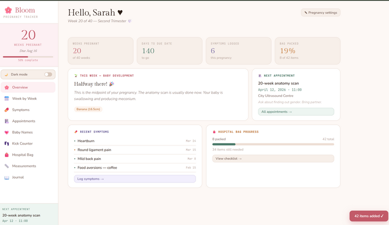 Bloom — Pregnancy Tracker with Symptoms, Kicks & Baby Names