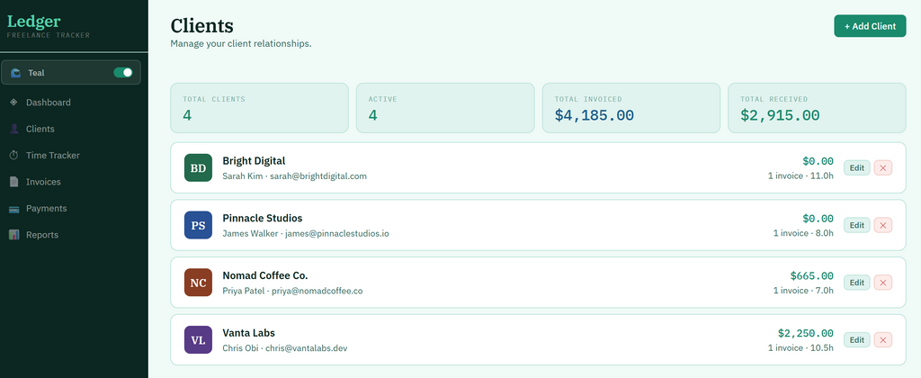 Ledger — Freelance Finance Tracker