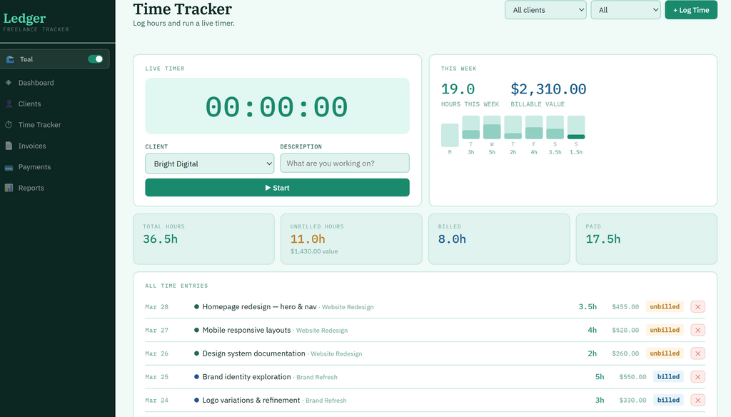 Ledger — Freelance Finance Tracker