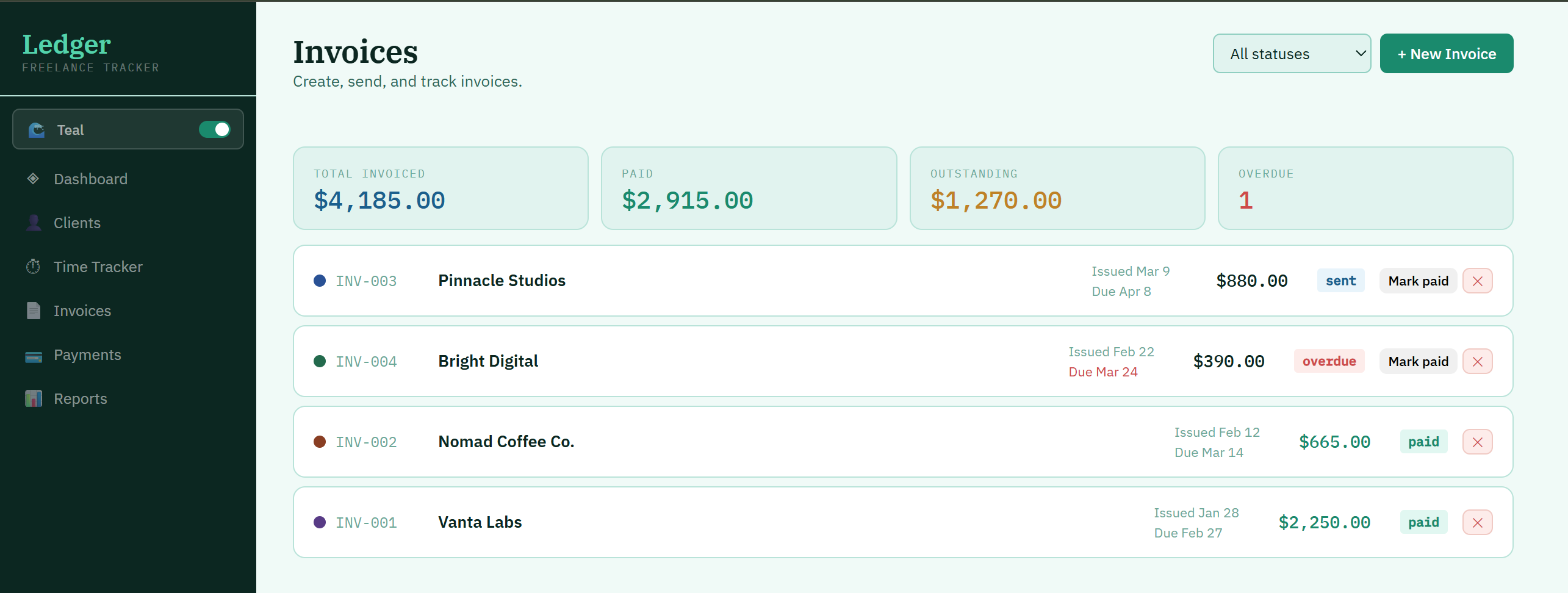 Ledger — Freelance Finance Tracker