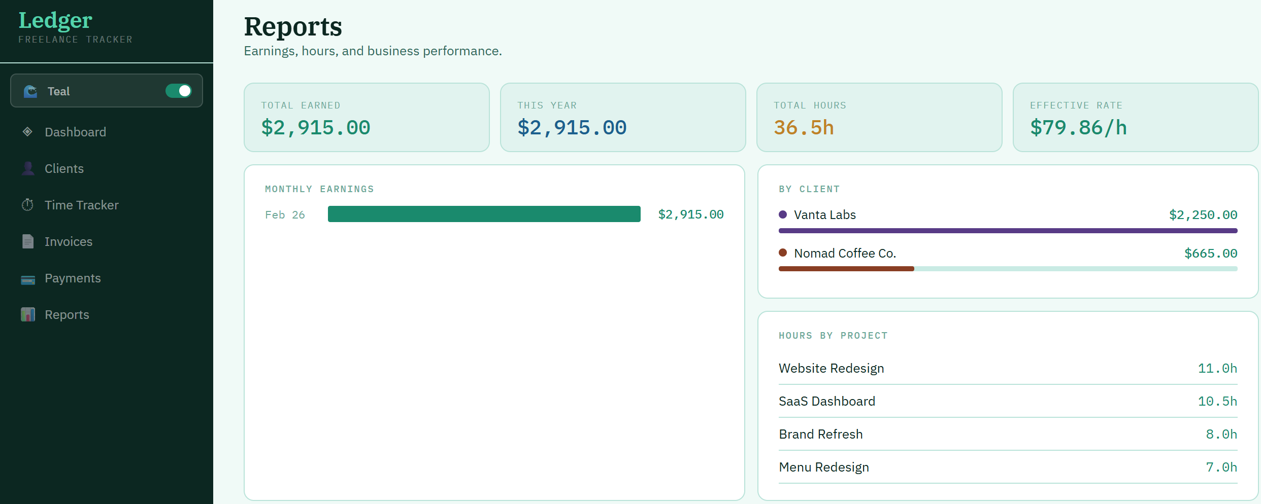Ledger — Freelance Finance Tracker