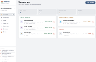 Hearth — Home Maintenance Tracker with Repairs, Warranties & Tasks