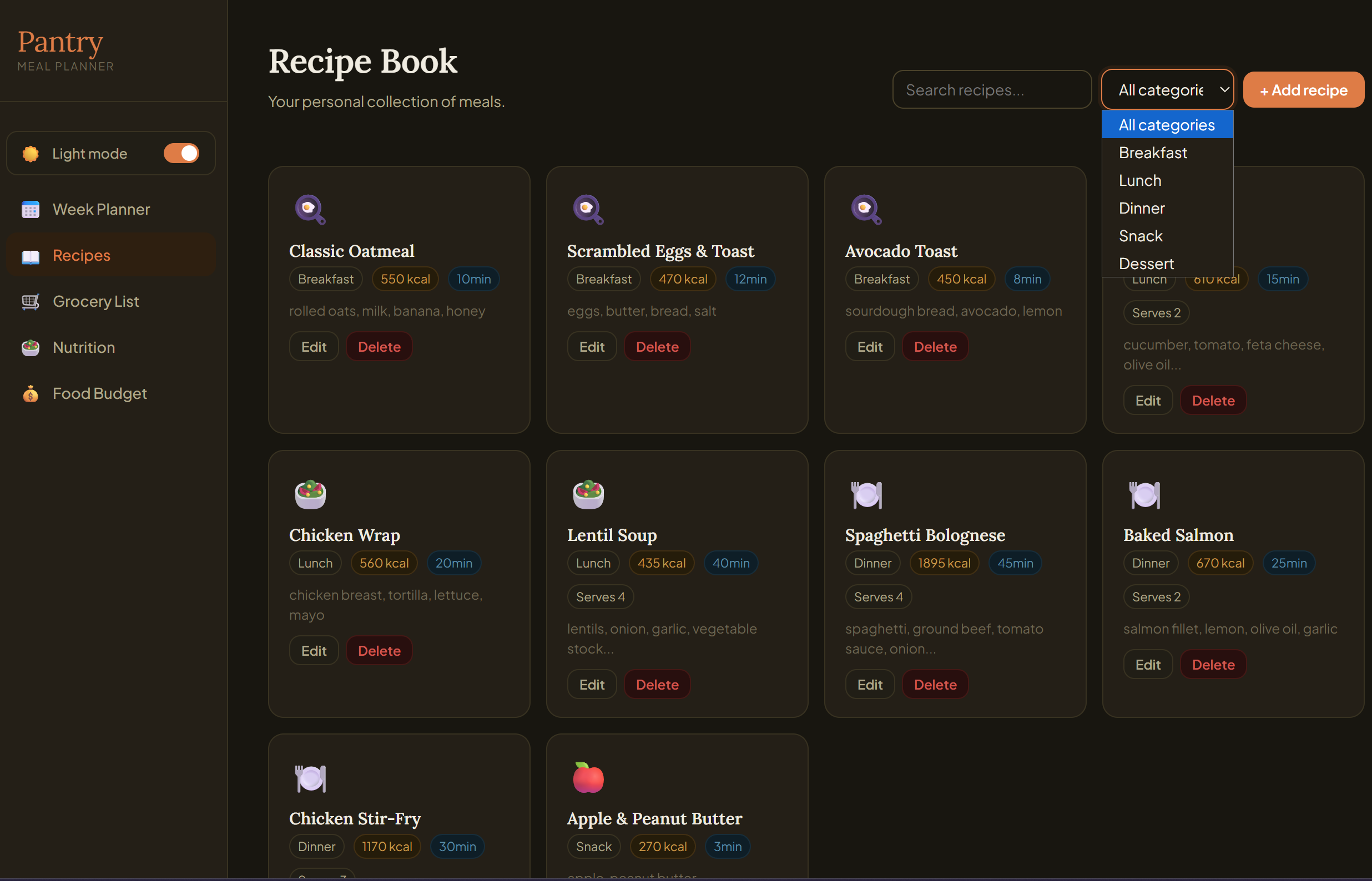 Pantry - The Meal Planner
