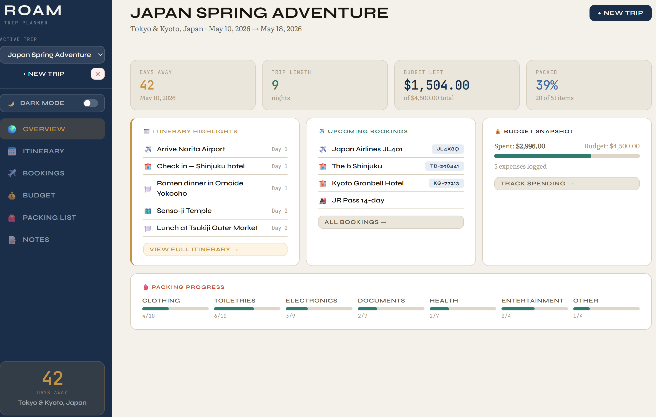 Roam — Trip Planner