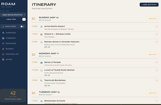 Roam — Travel Itinerary Planner with Budget & Packing List