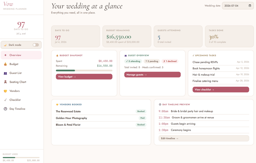 VoW — Wedding Planner