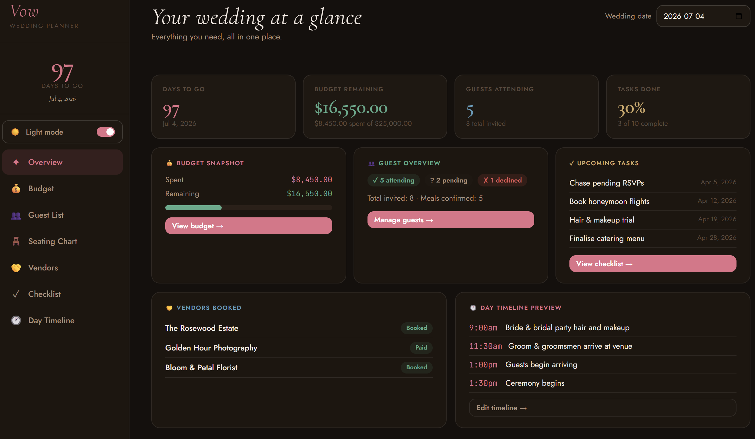 VoW — Wedding Planner
